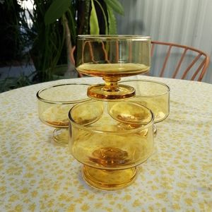 Vintage 1970's Amber Footed Dessert Cups
